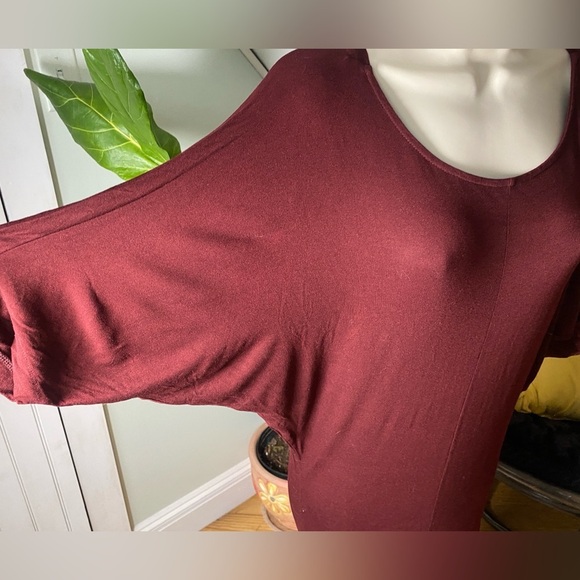 AllSaints Darcy Dress Bat Wing Short Sleeve in Burgundy Size 2 - Picture 4 of 9